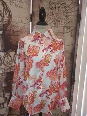Floral Button-Front Blouse - Pink & Orange